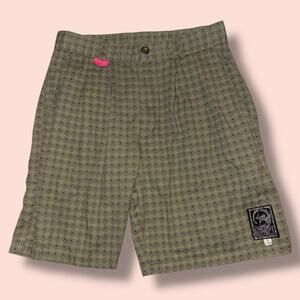Instinct Cargo Shorts Men 29 Green Geometric Print Pink Trim Lesotho Y2K Skate